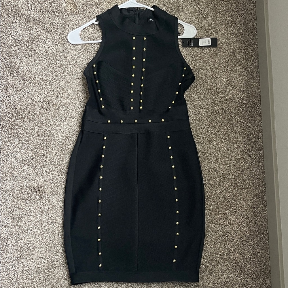 Fashion Nova Black Mini Dress with Gold Studs